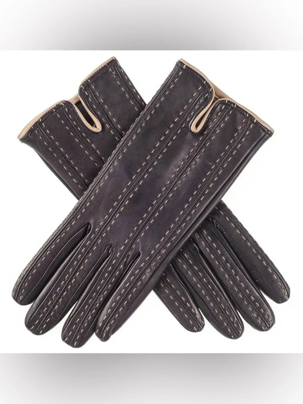 Ladies Black Leather Driving Cashmere Lined Gloves 7 1/2